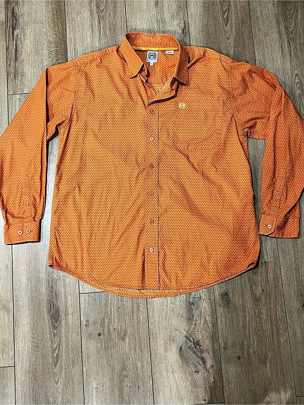 Cinch Men’s Long Sleeve Button Down Dress Shirt Orange Small Like New